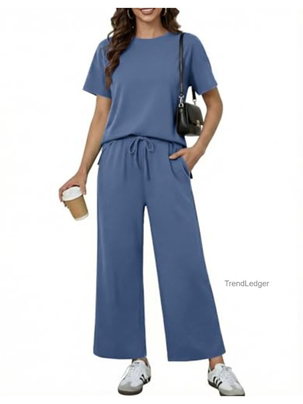 Women's 2 Piece Lounge Set Short Sleeve Wide Leg Pants Travel Outfit